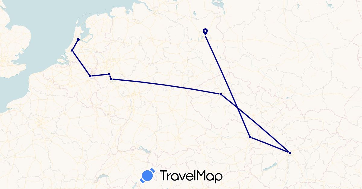 TravelMap itinerary: driving in Austria, Czech Republic, Germany, Hungary, Netherlands (Europe)
